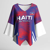 Custom Les Grenadiers Haiti Football Kimono Sleeve Blouse Tropical Vibes - Wonder Print Shop