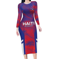 Custom Les Grenadiers Haiti Football Long Sleeve Bodycon Dress Tropical Vibes - Wonder Print Shop
