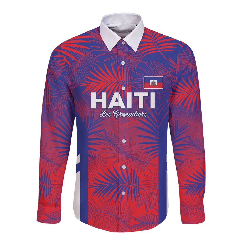 Custom Les Grenadiers Haiti Football Long Sleeve Button Shirt Tropical Vibes - Wonder Print Shop