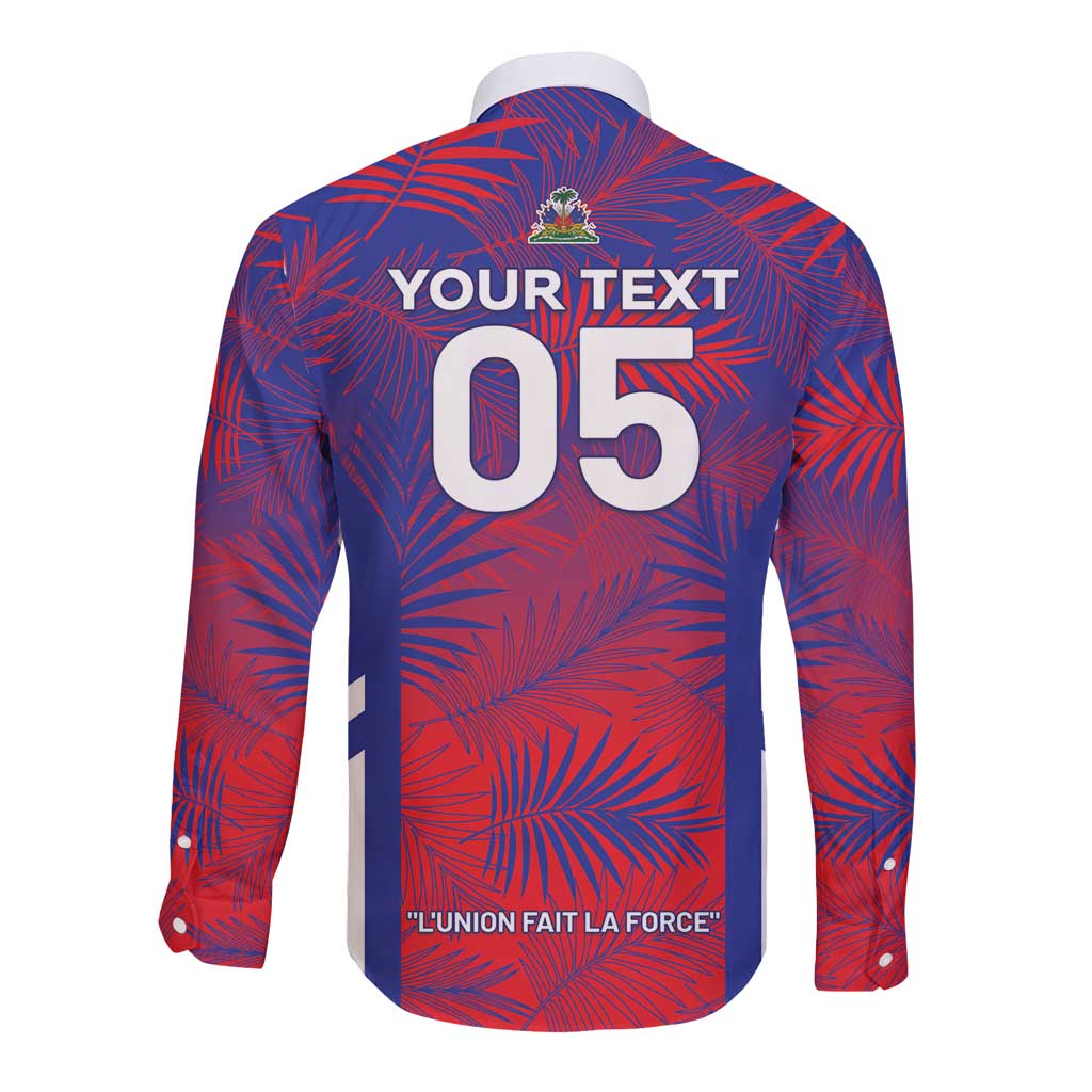 Custom Les Grenadiers Haiti Football Long Sleeve Button Shirt Tropical Vibes - Wonder Print Shop