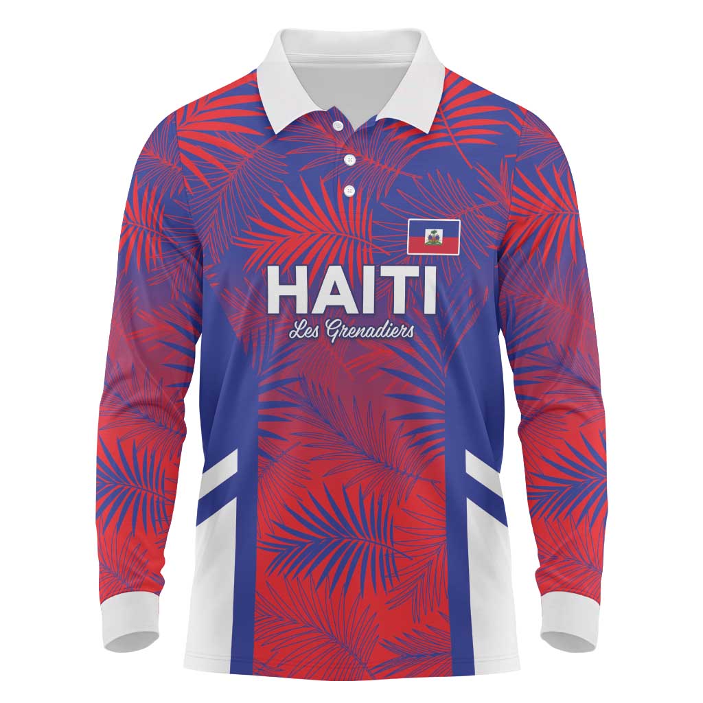 Custom Les Grenadiers Haiti Football Long Sleeve Polo Shirt Tropical Vibes - Wonder Print Shop