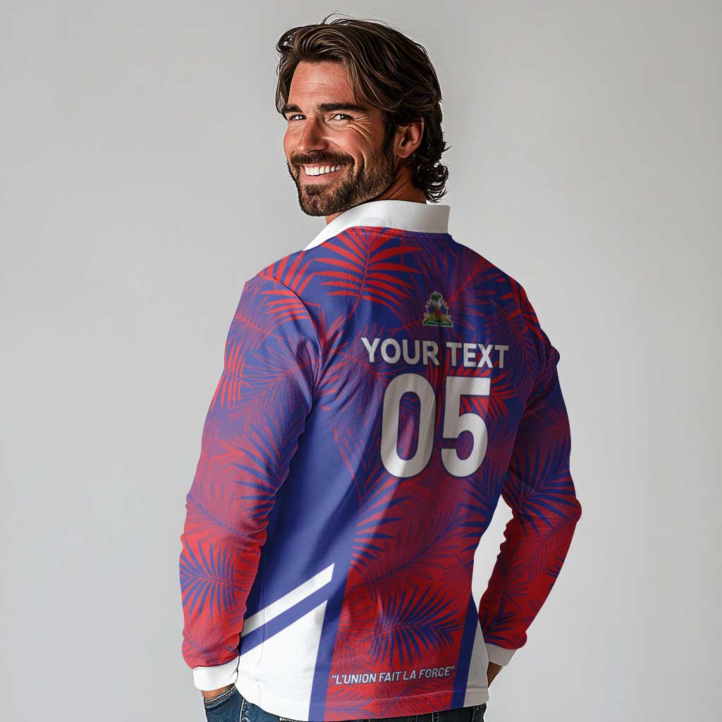 Custom Les Grenadiers Haiti Football Long Sleeve Polo Shirt Tropical Vibes - Wonder Print Shop