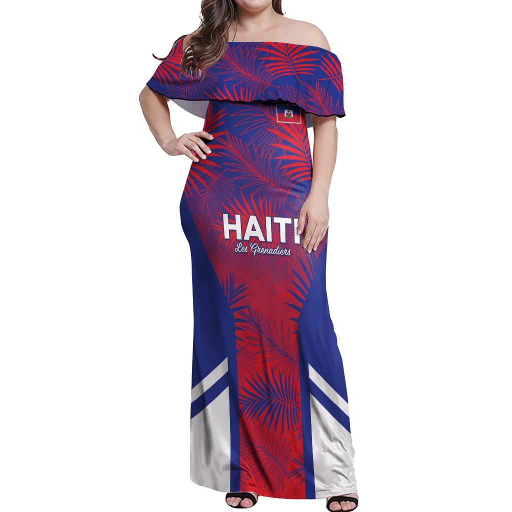 Custom Les Grenadiers Haiti Football Off Shoulder Maxi Dress Tropical Vibes - Wonder Print Shop