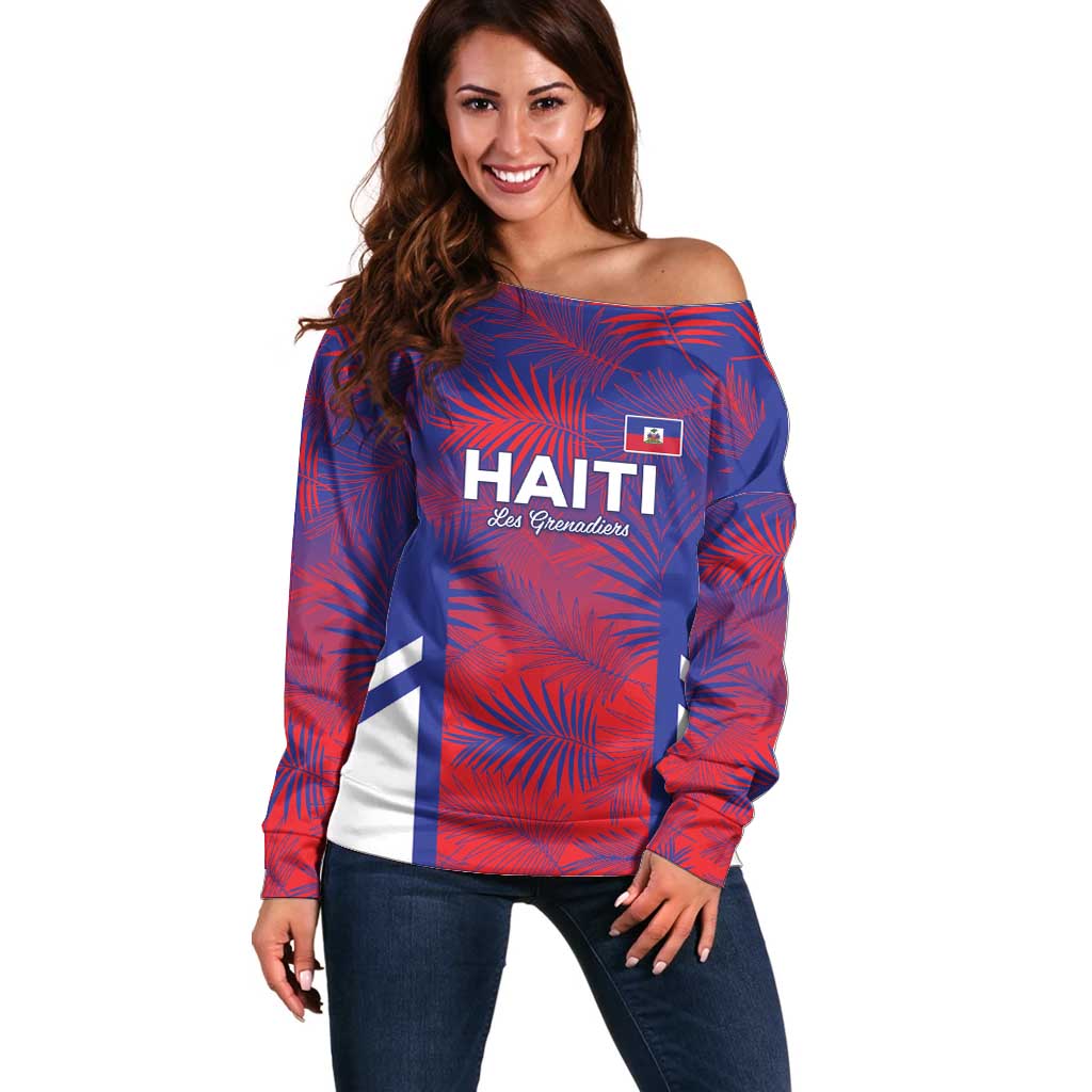 Custom Les Grenadiers Haiti Football Off Shoulder Sweater Tropical Vibes - Wonder Print Shop