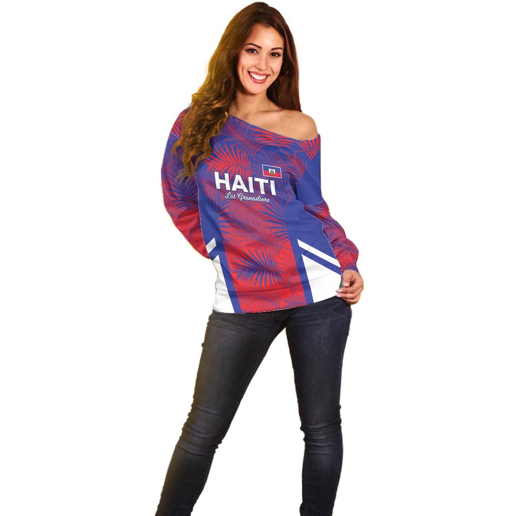 Custom Les Grenadiers Haiti Football Off Shoulder Sweater Tropical Vibes - Wonder Print Shop