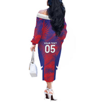 Custom Les Grenadiers Haiti Football Off The Shoulder Long Sleeve Dress Tropical Vibes - Wonder Print Shop