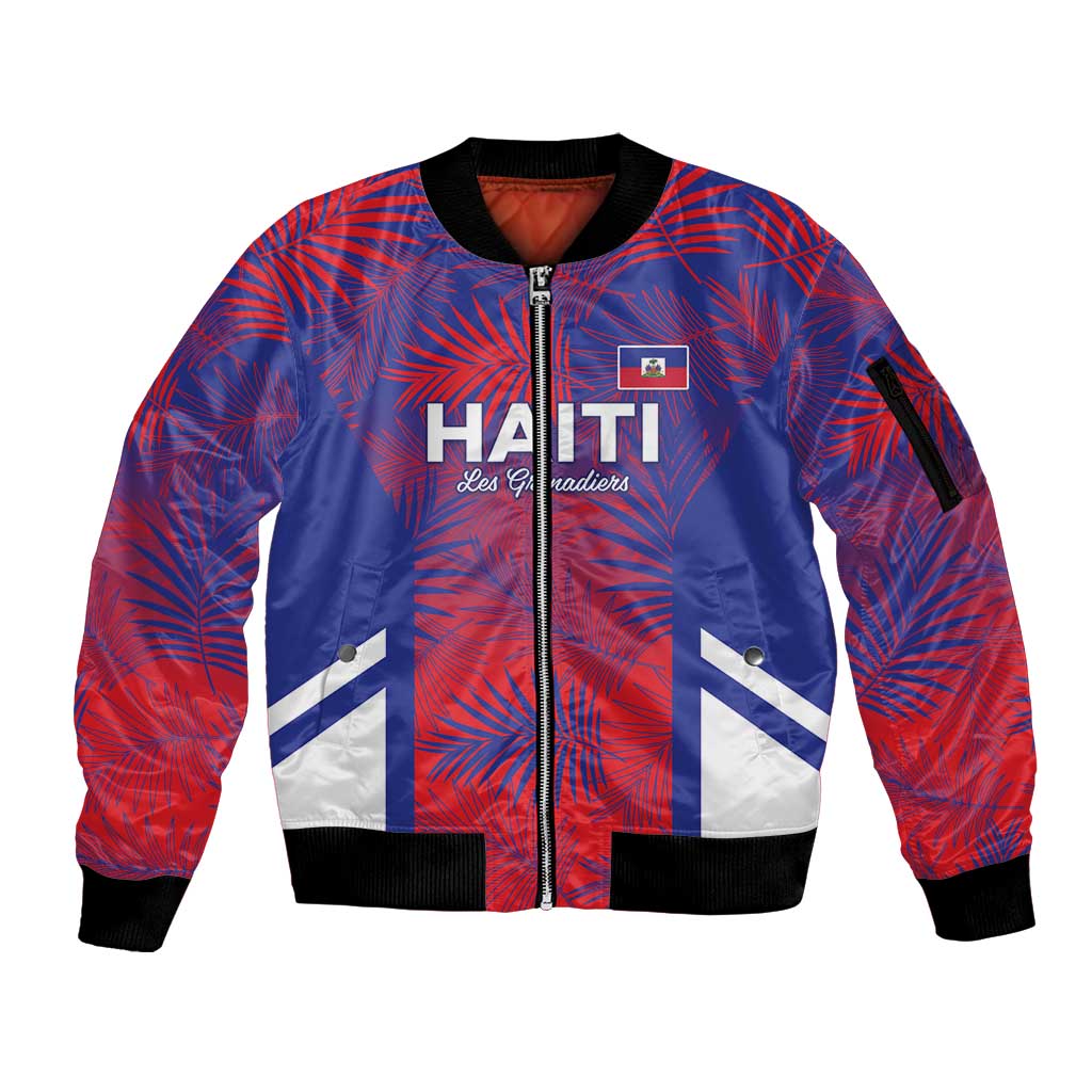 Custom Les Grenadiers Haiti Football Sleeve Zip Bomber Jacket Tropical Vibes - Wonder Print Shop