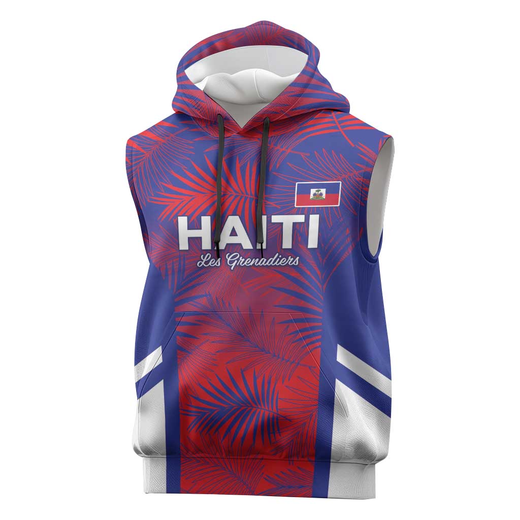 Custom Les Grenadiers Haiti Football Sleeveless Hoodie Tropical Vibes - Wonder Print Shop