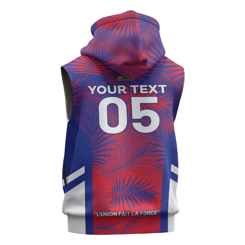 Custom Les Grenadiers Haiti Football Sleeveless Hoodie Tropical Vibes - Wonder Print Shop