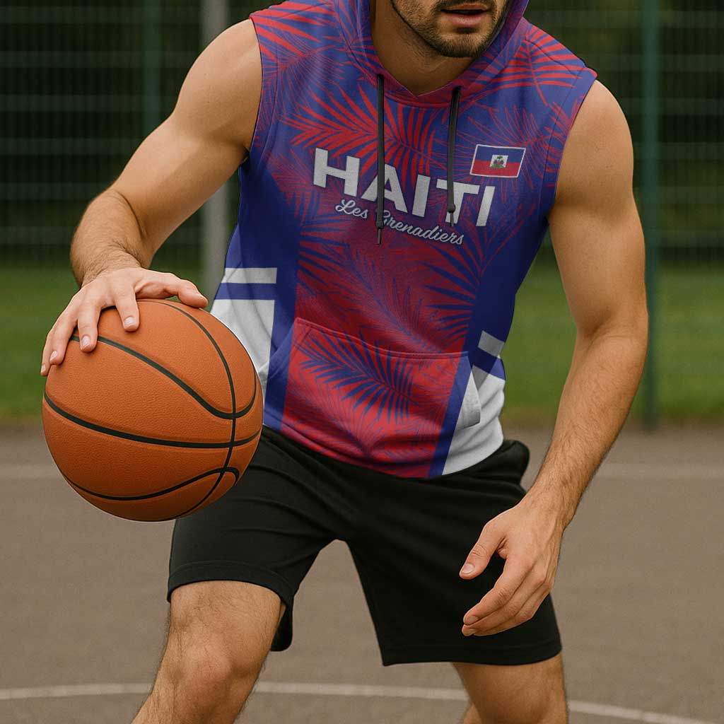 Custom Les Grenadiers Haiti Football Sleeveless Hoodie Tropical Vibes - Wonder Print Shop