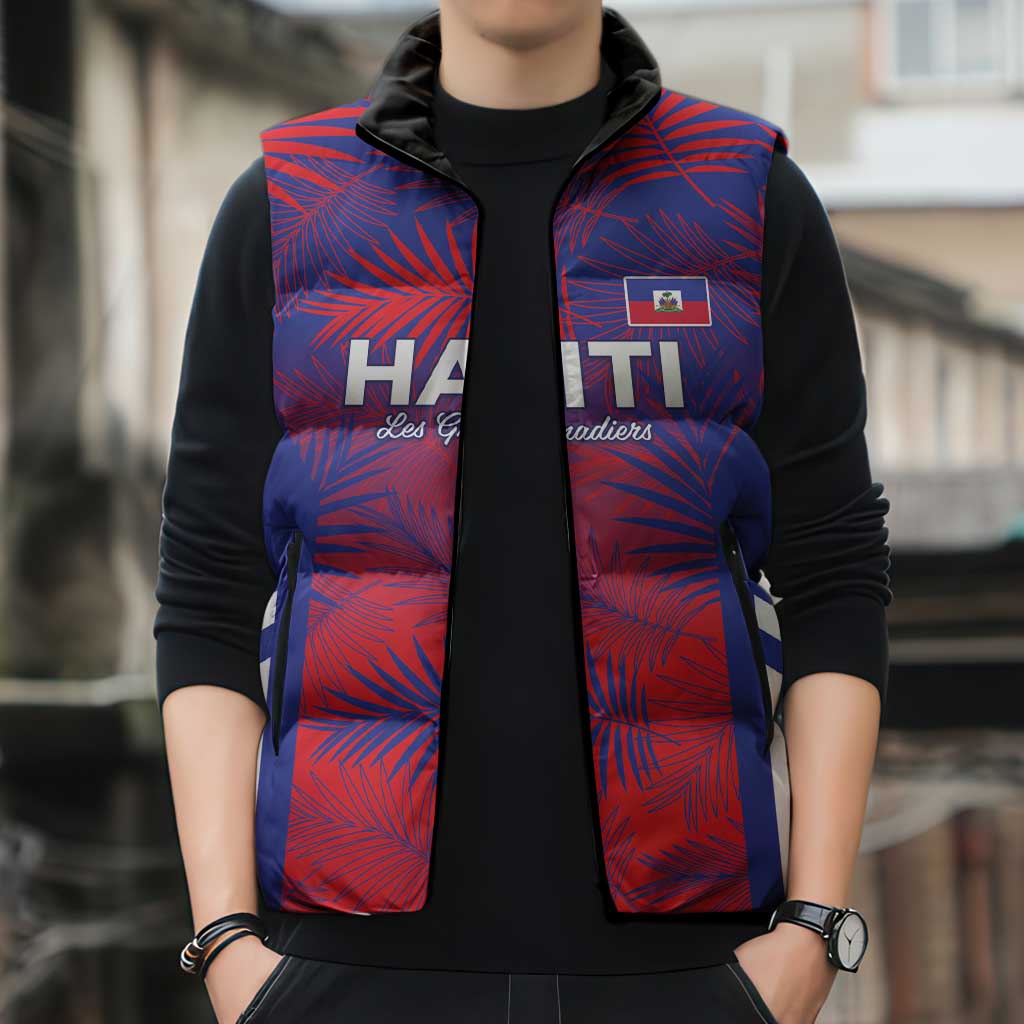 Custom Les Grenadiers Haiti Football Sleeveless Puffer Jacket Tropical Vibes - Wonder Print Shop