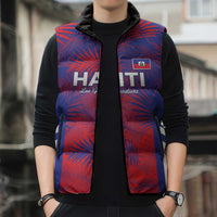 Custom Les Grenadiers Haiti Football Sleeveless Puffer Jacket Tropical Vibes - Wonder Print Shop