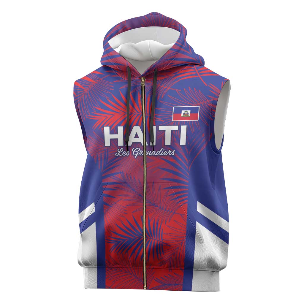 Custom Les Grenadiers Haiti Football Sleeveless Zip Hoodie Tropical Vibes - Wonder Print Shop