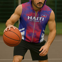 Custom Les Grenadiers Haiti Football Sleeveless Zip Hoodie Tropical Vibes - Wonder Print Shop