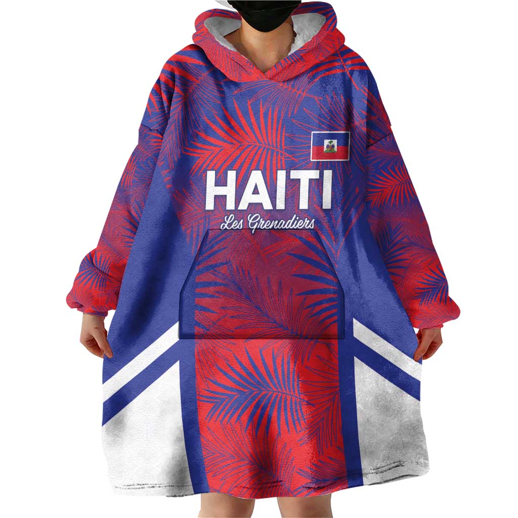 Custom Les Grenadiers Haiti Football Wearable Blanket Hoodie Tropical Vibes - Wonder Print Shop
