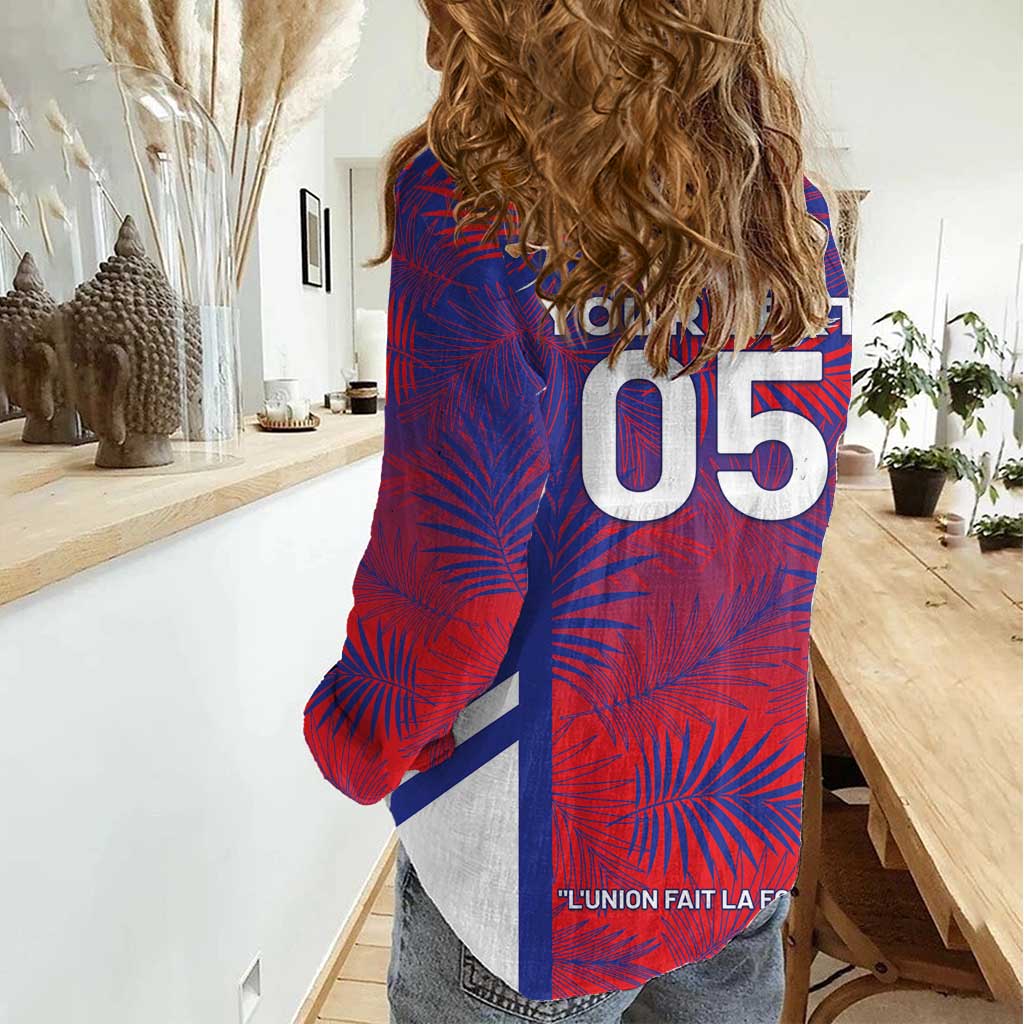 Custom Les Grenadiers Haiti Football Women Casual Shirt Tropical Vibes - Wonder Print Shop