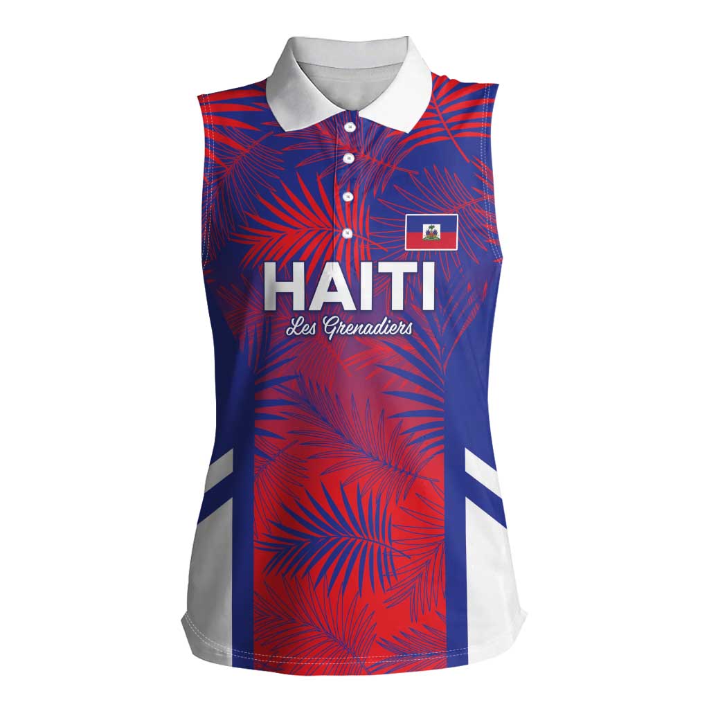 Custom Les Grenadiers Haiti Football Women Sleeveless Polo Shirt Tropical Vibes - Wonder Print Shop