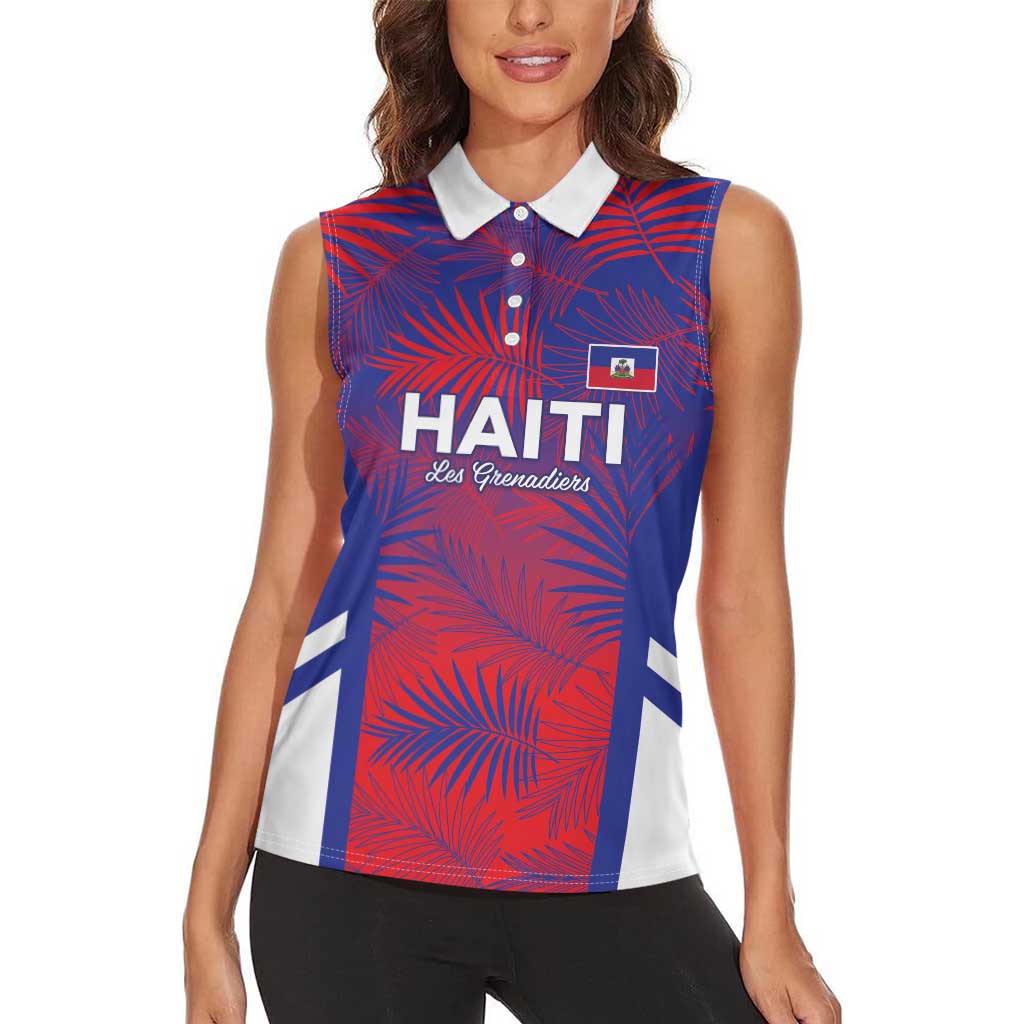 Custom Les Grenadiers Haiti Football Women Sleeveless Polo Shirt Tropical Vibes - Wonder Print Shop