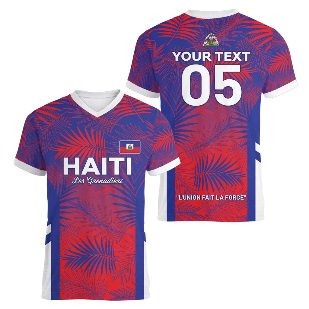 Custom Les Grenadiers Haiti Football Women V-Neck T-Shirt Tropical Vibes - Wonder Print Shop