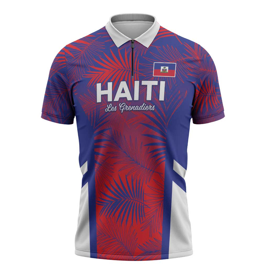 Custom Les Grenadiers Haiti Football Zipper Polo Shirt Tropical Vibes - Wonder Print Shop
