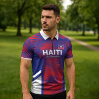 Custom Les Grenadiers Haiti Football Zipper Polo Shirt Tropical Vibes - Wonder Print Shop