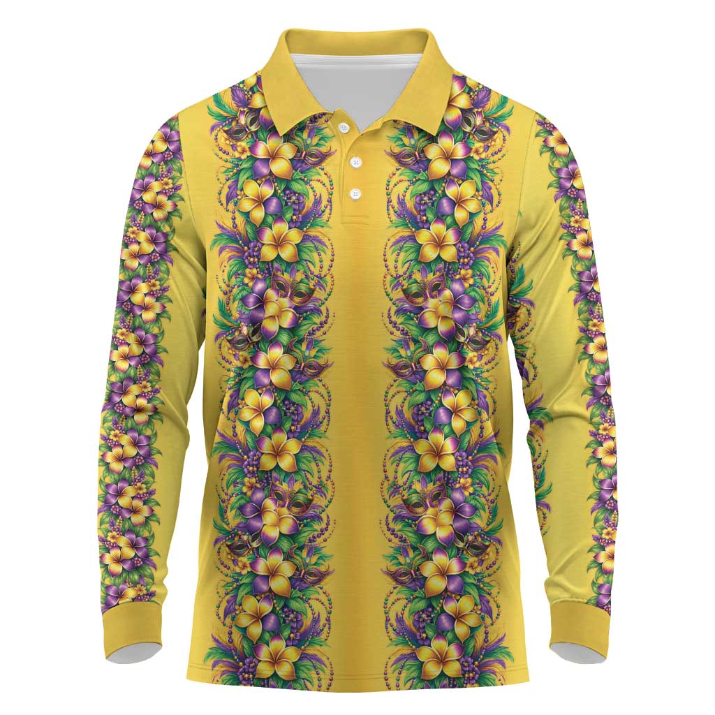 Aloha Hawaii Mardi Gras Long Sleeve Polo Shirt Gold Style
