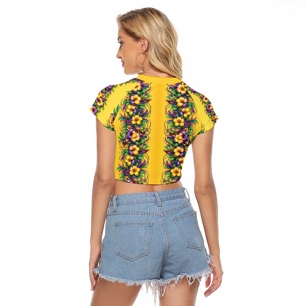 Aloha Hawaii Mardi Gras Raglan Cropped T Shirt Gold Style