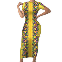 Aloha Hawaii Mardi Gras Short Sleeve Bodycon Dress Gold Style