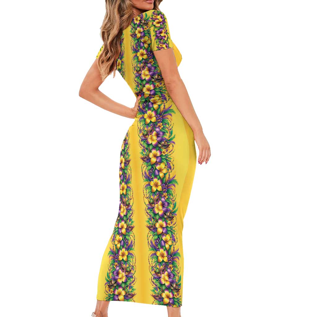 Aloha Hawaii Mardi Gras Short Sleeve Bodycon Dress Gold Style