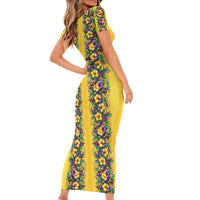Aloha Hawaii Mardi Gras Short Sleeve Bodycon Dress Gold Style