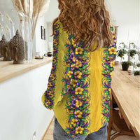 Aloha Hawaii Mardi Gras Women Casual Shirt Gold Style