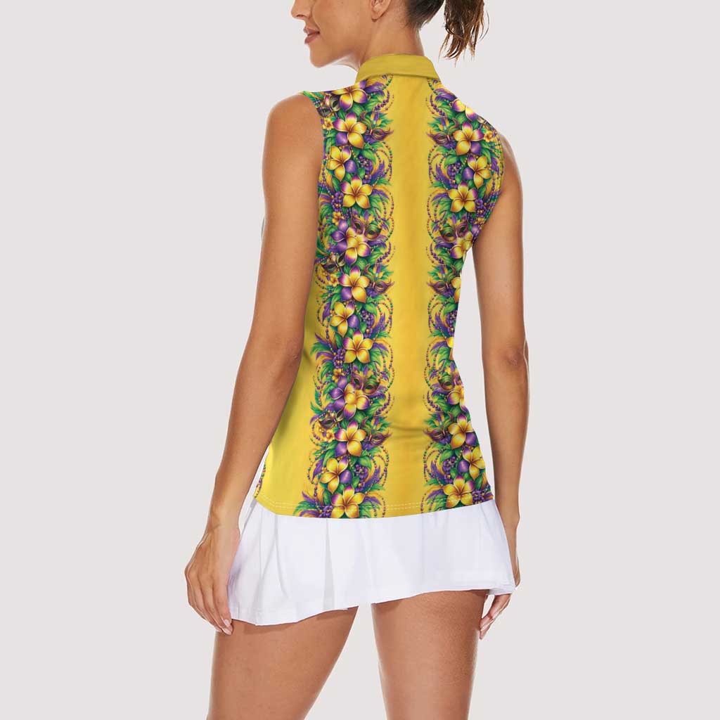 Aloha Hawaii Mardi Gras Women Sleeveless Polo Shirt Gold Style
