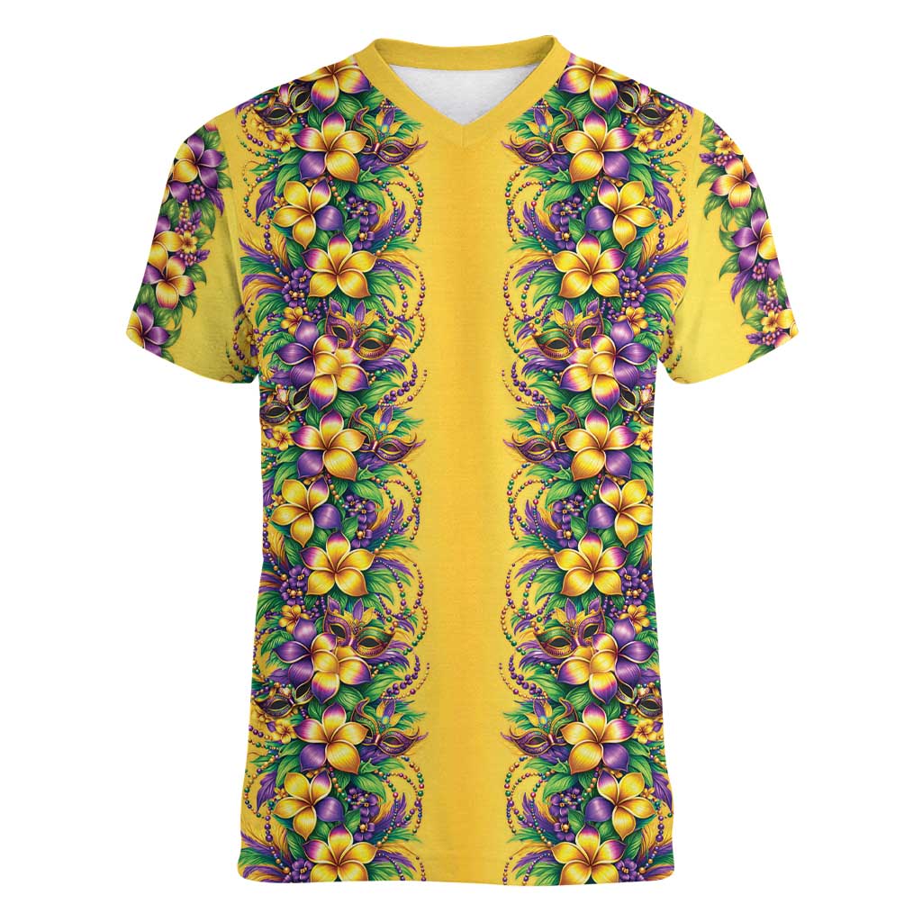 Aloha Hawaii Mardi Gras Women V-Neck T-Shirt Gold Style