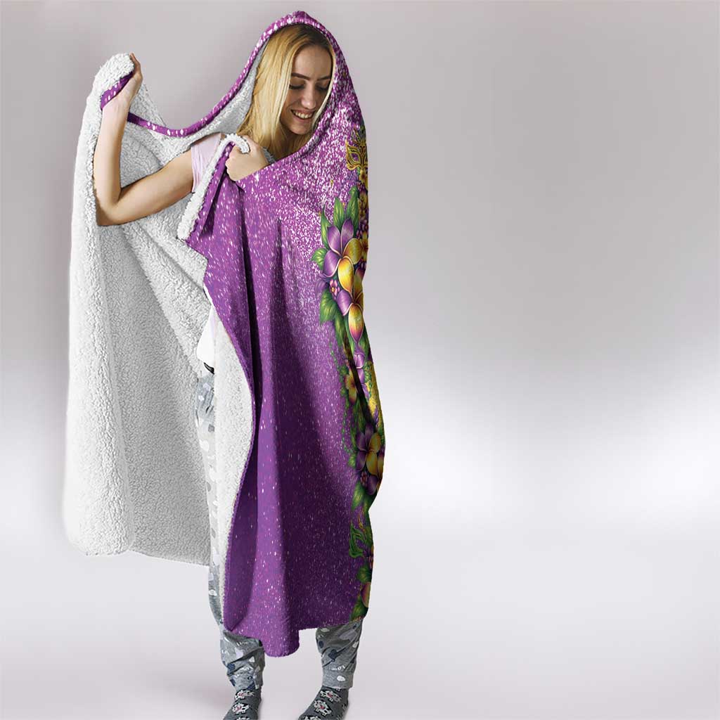 Hawaii Mardi Gras Hooded Blanket Plumeria Lei Beads Glitter Style
