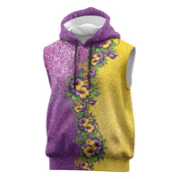 Hawaii Mardi Gras Sleeveless Hoodie Plumeria Lei Beads Glitter Style