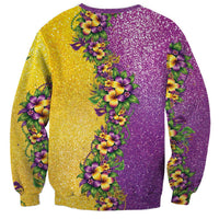 Hawaii Mardi Gras Sweatshirt Plumeria Lei Beads Glitter Style