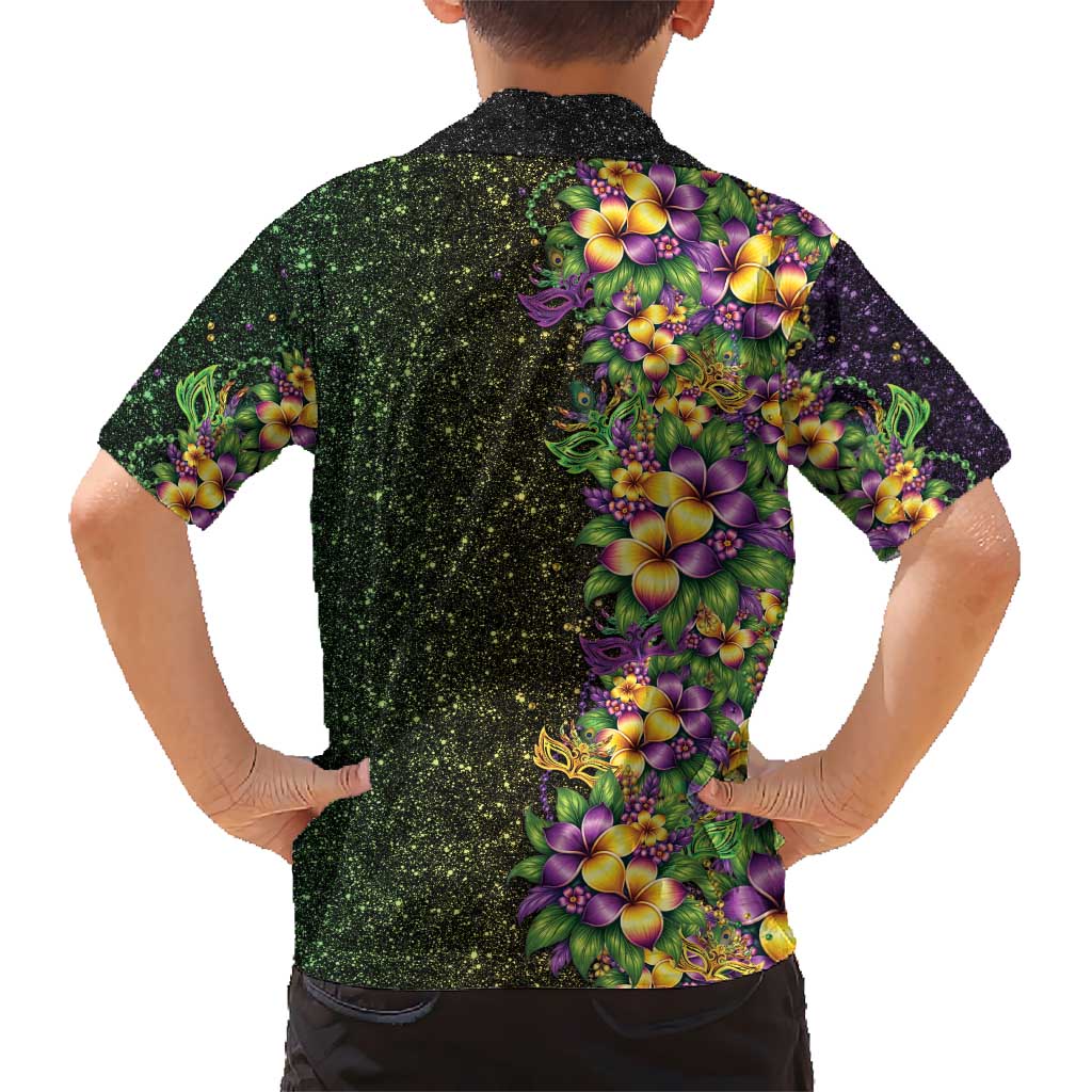 Hawaii Mardi Gras Kid Hawaiian Shirt Tropical Flowers Glitter Style