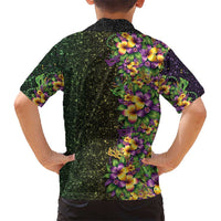 Hawaii Mardi Gras Kid Hawaiian Shirt Tropical Flowers Glitter Style