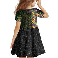 Hawaii Mardi Gras Kid Short Sleeve Dress Tropical Flowers Glitter Style