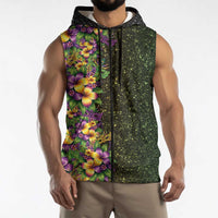 Hawaii Mardi Gras Sleeveless Zip Hoodie Tropical Flowers Glitter Style