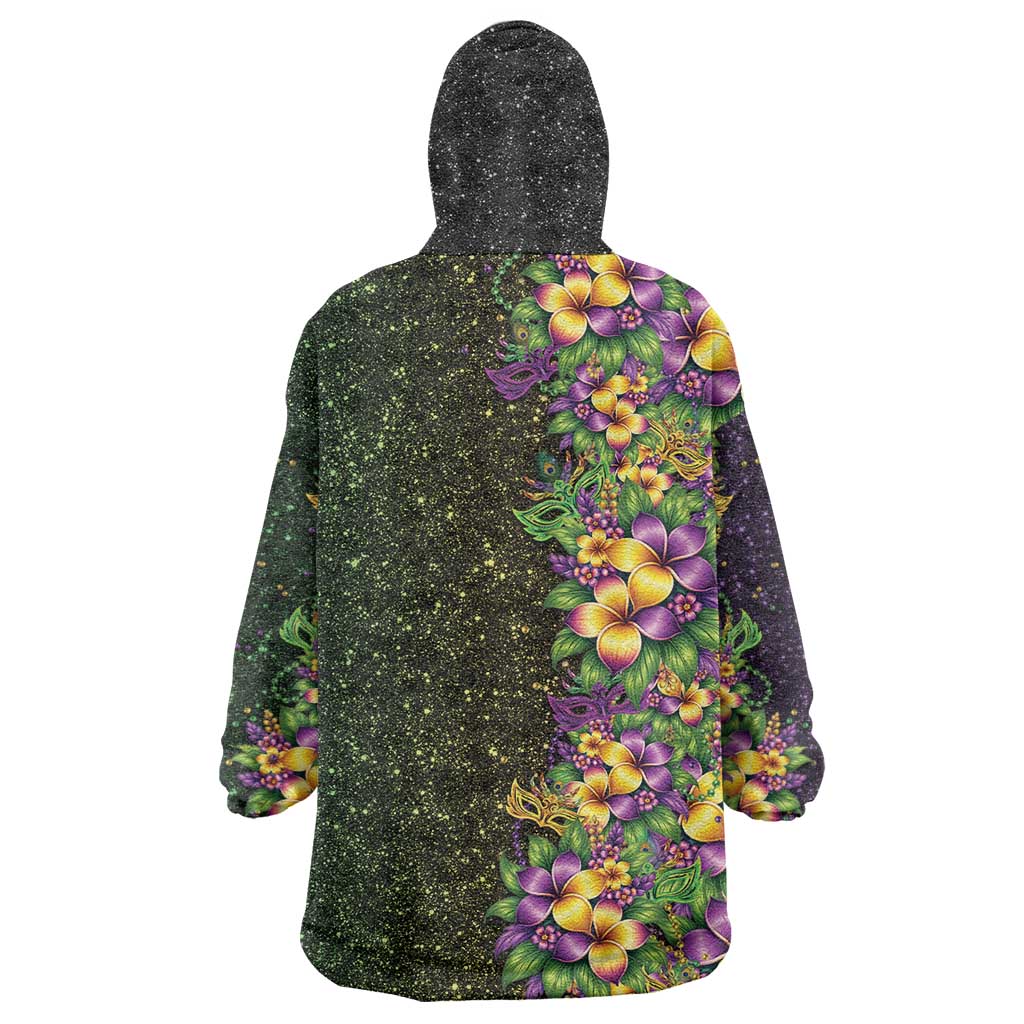 Hawaii Mardi Gras Wearable Blanket Hoodie Tropical Flowers Glitter Style