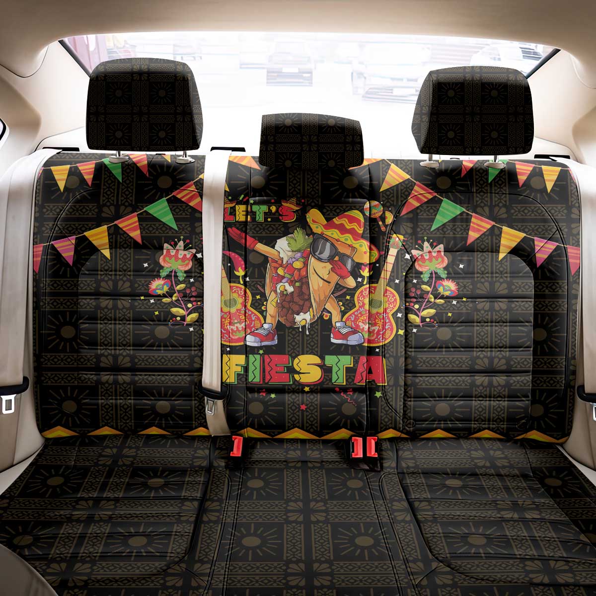 Mexico Cinco De Mayo Back Car Seat Cover Let's Fiesta Dabbing Taco