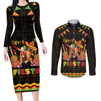 Mexico Cinco De Mayo Couples Matching Long Sleeve Bodycon Dress and Long Sleeve Button Shirt Let's Fiesta Dabbing Taco