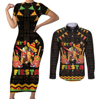 Mexico Cinco De Mayo Couples Matching Short Sleeve Bodycon Dress and Long Sleeve Button Shirt Let's Fiesta Dabbing Taco