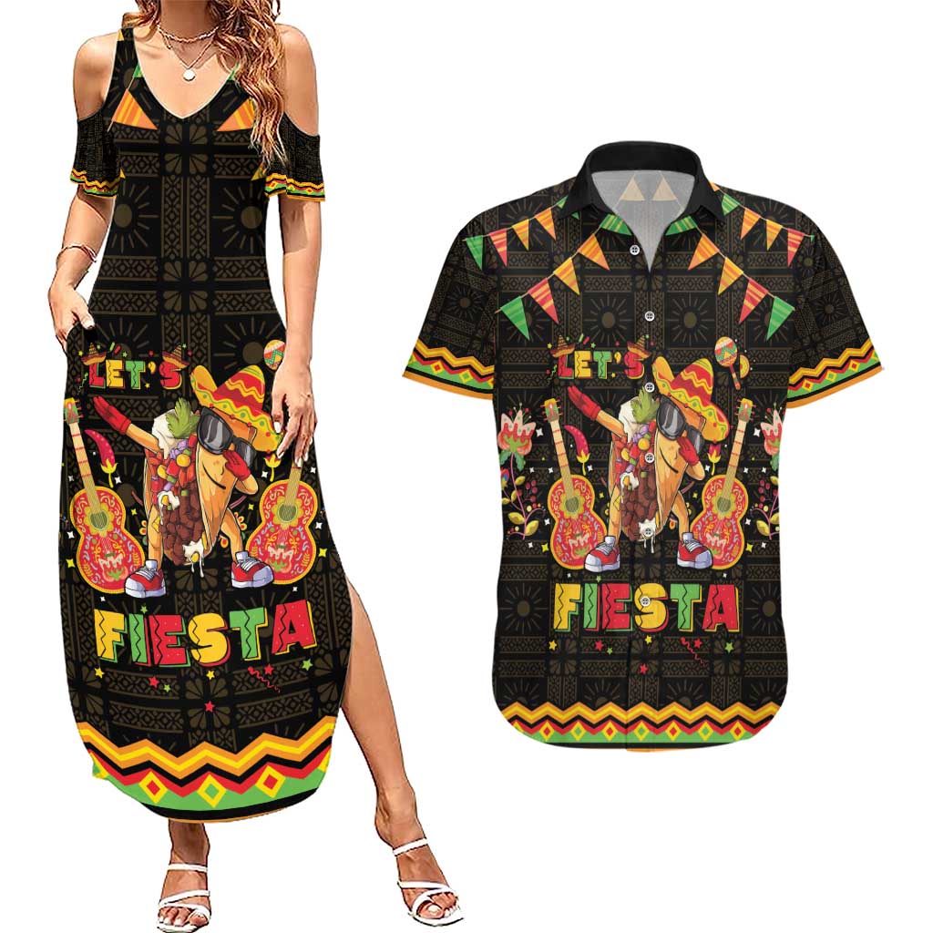 Mexico Cinco De Mayo Couples Matching Summer Maxi Dress and Hawaiian Shirt Let's Fiesta Dabbing Taco