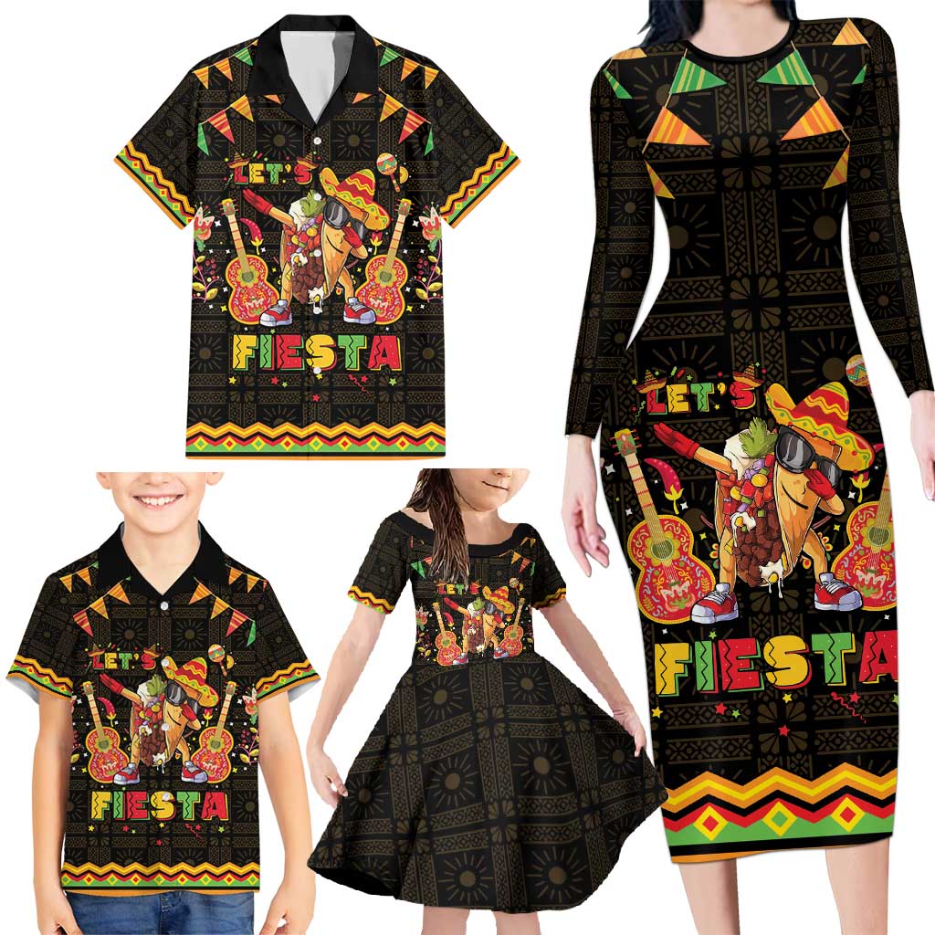 Mexico Cinco De Mayo Family Matching Long Sleeve Bodycon Dress and Hawaiian Shirt Let's Fiesta Dabbing Taco