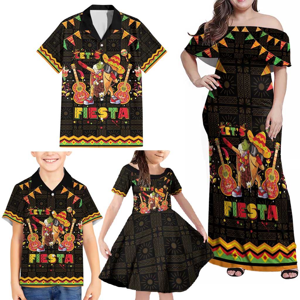 Mexico Cinco De Mayo Family Matching Off Shoulder Maxi Dress and Hawaiian Shirt Let's Fiesta Dabbing Taco