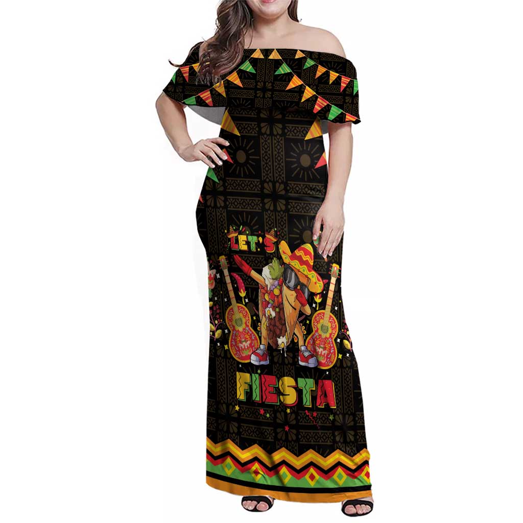 Mexico Cinco De Mayo Family Matching Off Shoulder Maxi Dress and Hawaiian Shirt Let's Fiesta Dabbing Taco