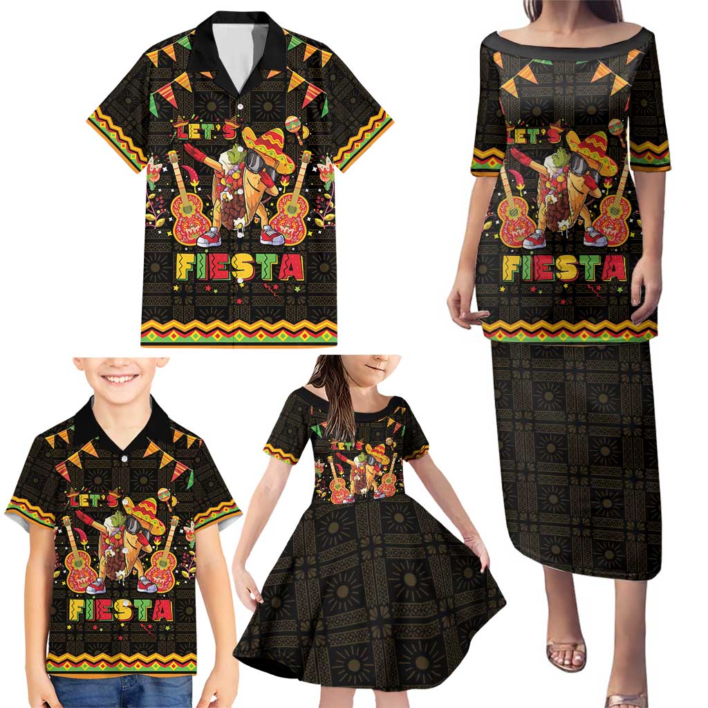 Mexico Cinco De Mayo Family Matching Puletasi and Hawaiian Shirt Let's Fiesta Dabbing Taco