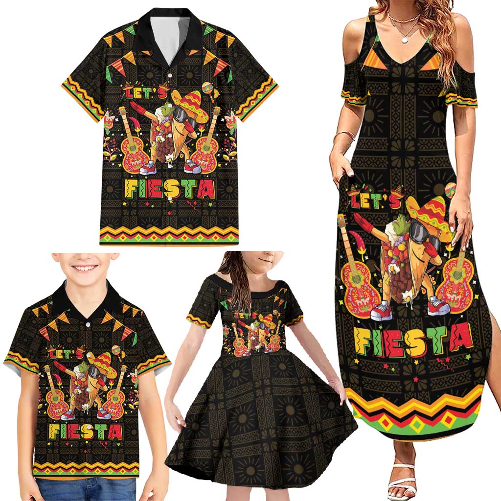 Mexico Cinco De Mayo Family Matching Summer Maxi Dress and Hawaiian Shirt Let's Fiesta Dabbing Taco